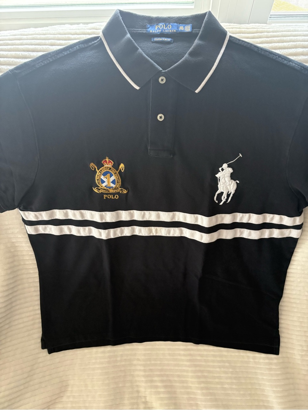 Polo Ralph Lauren Men XXL Custom Slim Fit Big Pony Crest Polo Shirt Stripe 1